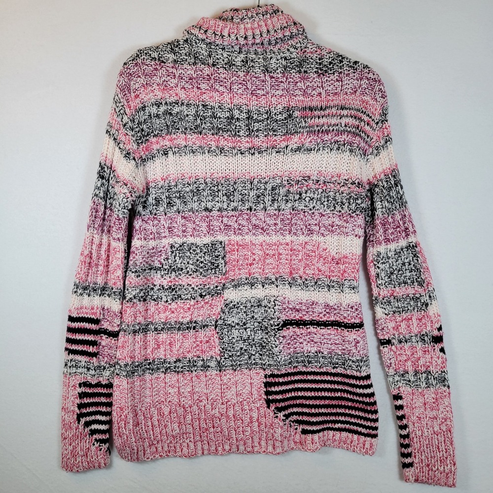 Sparrow Womens Striped Patchwork Knit Turtleneck Sweater Size Small Pink Crochet - Picture 2 of 10